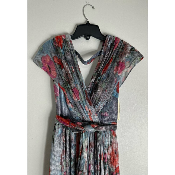 NWT Metallic Floral Drape Shoulder GownELIZA J SZ 0 - Picture 6 of 8
